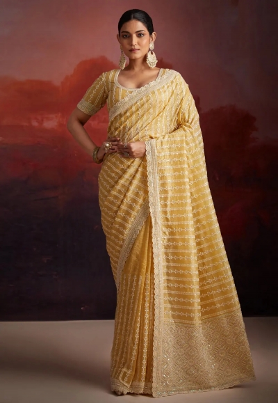 Yellow organza saree with blouse 97004
