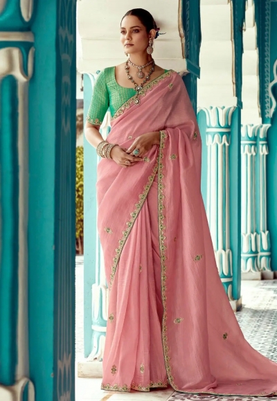 Peach organza saree with blouse 2200