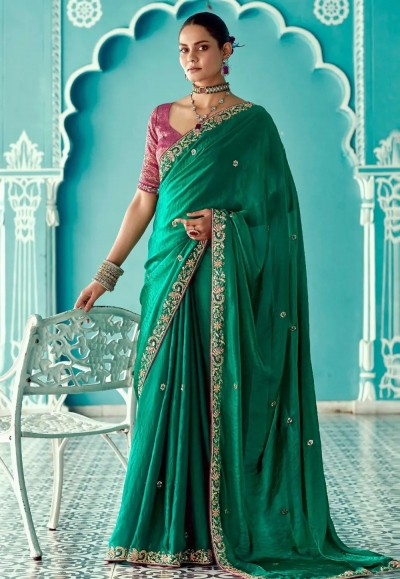 Green organza saree with blouse 2198