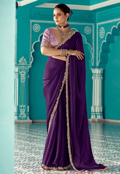 Purple organza saree with blouse 2192
