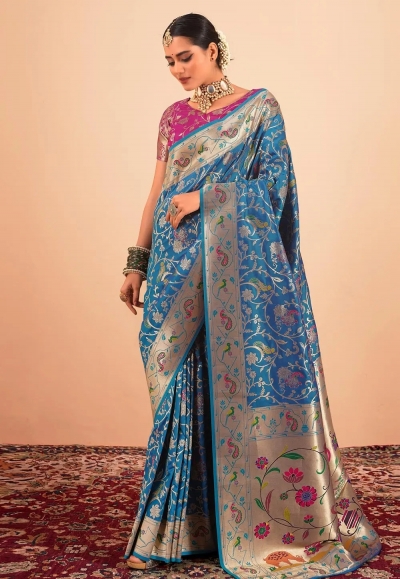 Blue silk paithani saree 191007