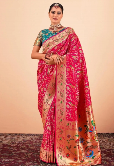 Magenta silk saree with blouse 191006