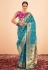 Teal silk saree with blouse 191004