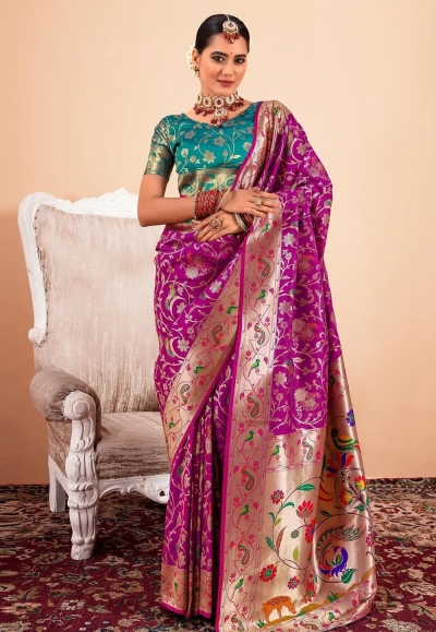 Purple silk saree with blouse 191002
