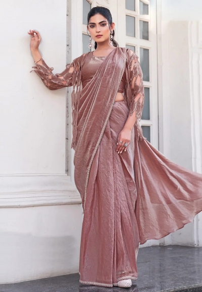 Rust satin silk designer lehenga saree 25202