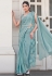 Sea green satin silk saree with blouse 25205