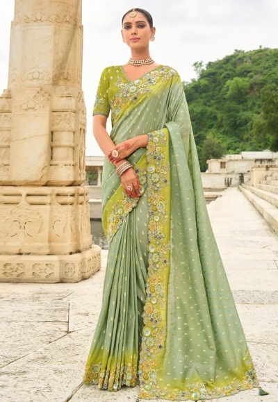 Sea green silk saree with blouse 7002