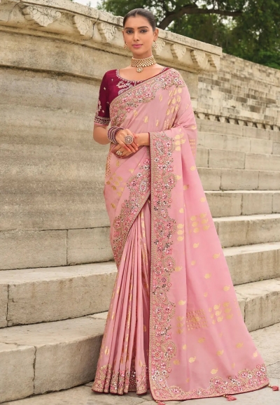 Pink silk saree with blouse 7003