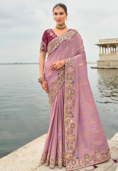 Lavender silk saree with blouse 7004