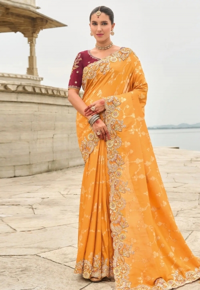 Orange silk saree with blouse 7006