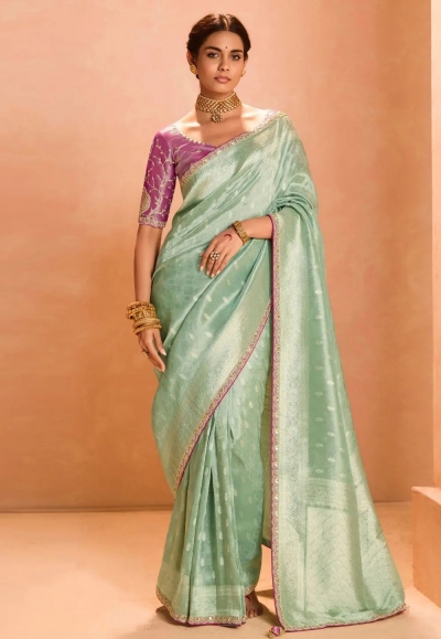 Sea green tissue silk saree with blouse 410