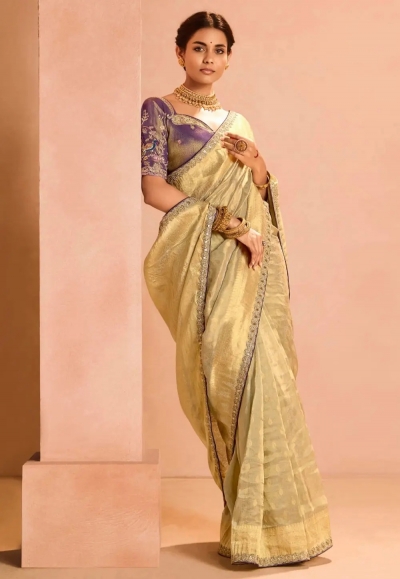 Beige tissue silk saree with blouse 406