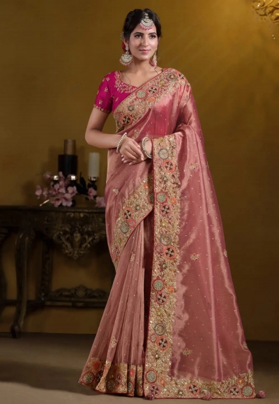 Peach organza saree with blouse 25009