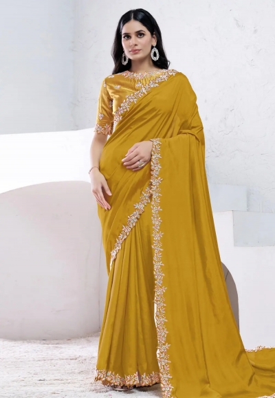 Mustard crepe silk saree with blouse 44001