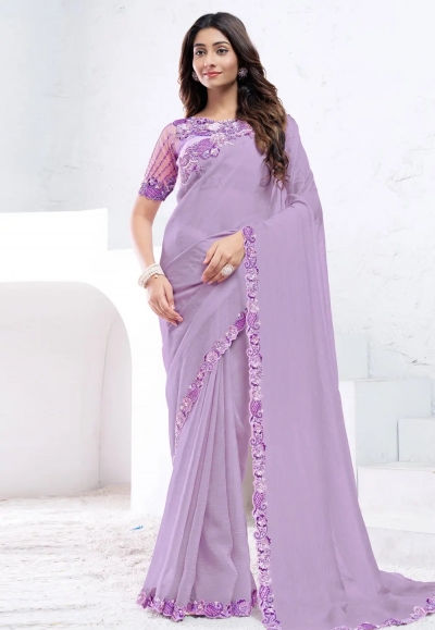 Lavender shimmer saree with blouse 44007
