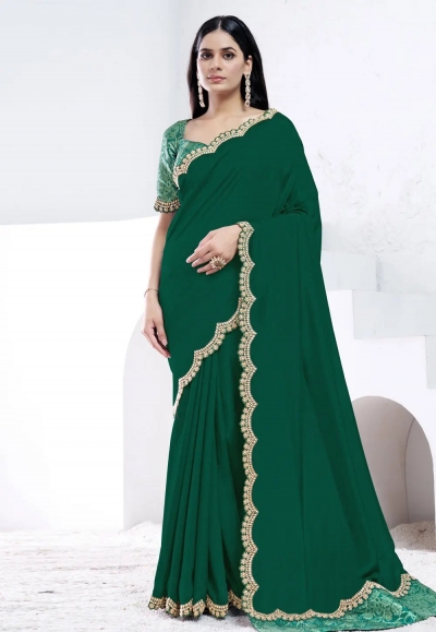 Green crepe silk saree with blouse 44012