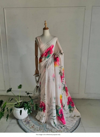 Bollywood Model Organza hand work floral party wear saree in multi color