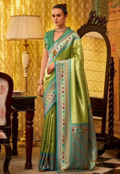 Pista green tissue silk saree with blouse 229