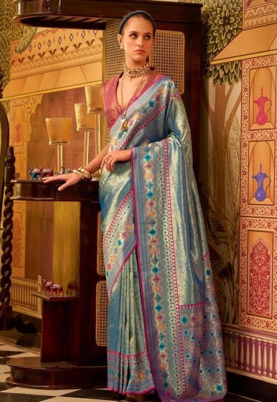 Grey tissue silk saree with blouse 233