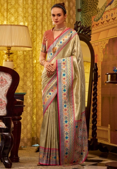 Beige tissue silk saree with blouse 232