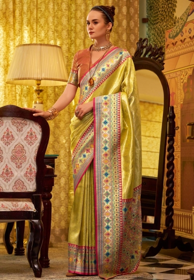 Yellow tissue silk saree with blouse 230