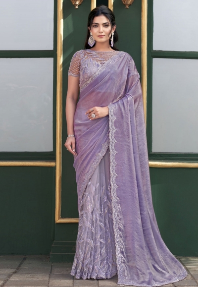 Lavender net saree with blouse ACZ5112