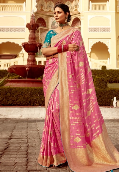 Pink silk saree with blouse 1505