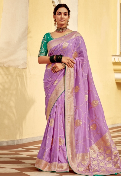 Lavender silk saree with blouse 1507