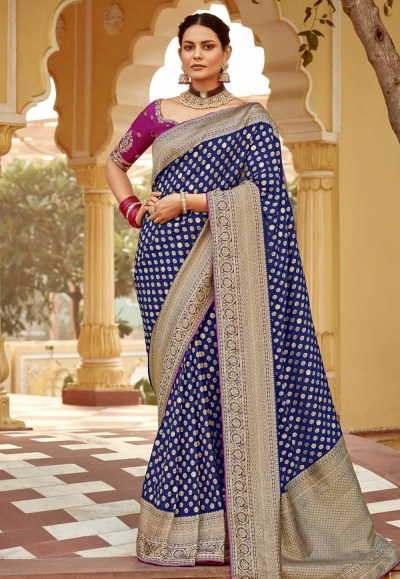 Navy blue silk saree with blouse 1508
