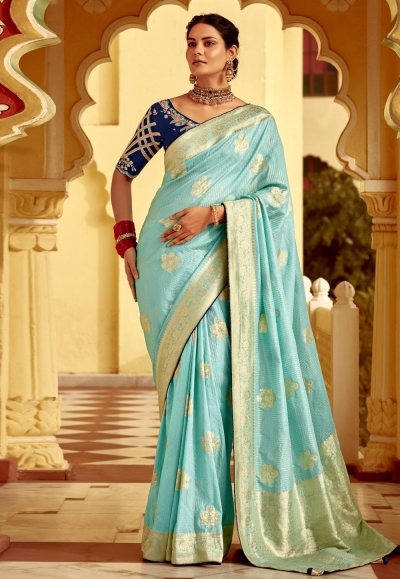 Sky blue silk saree with blouse 1506