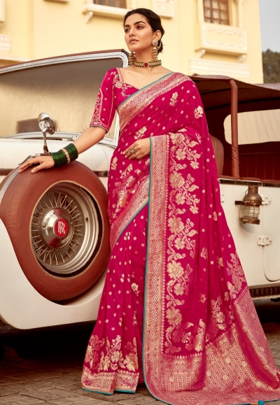 Magenta silk saree with blouse 1502