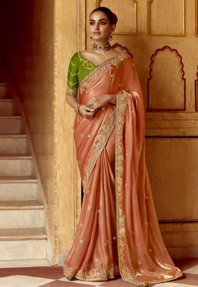 Peach tissue saree with blouse 5402