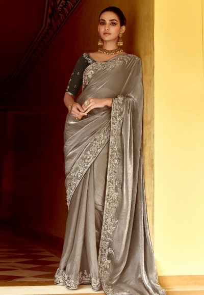 Grey tissue saree with blouse 5404