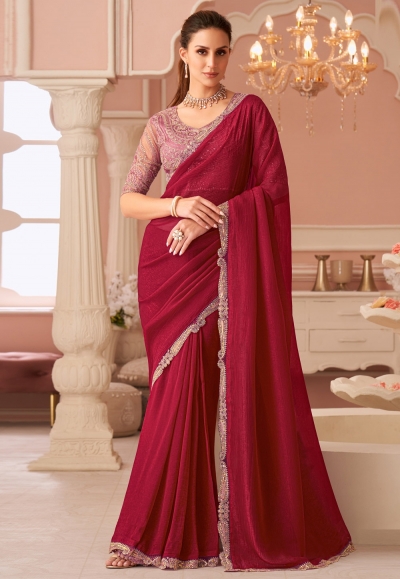 Maroon georgette saree with blouse 8001
