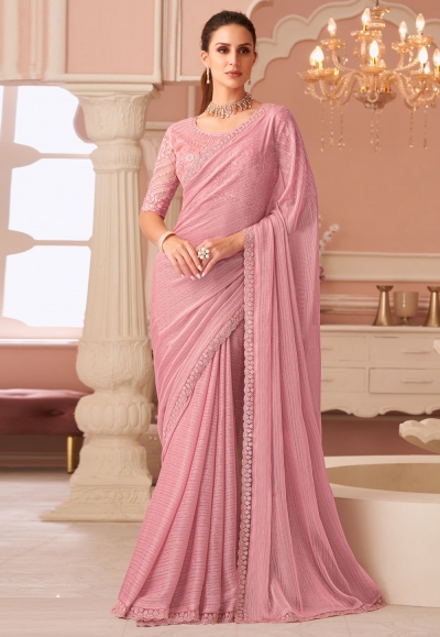 Pink georgette saree with blouse 8011