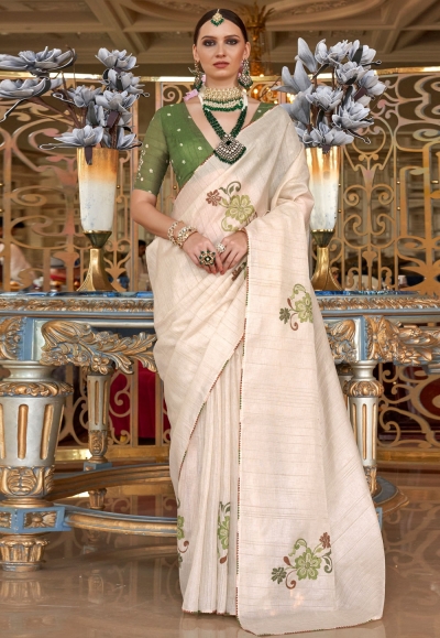 Cream tussar saree with blouse 306
