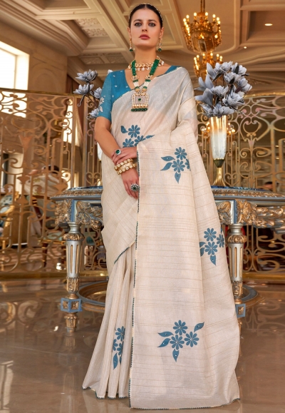 Cream tussar saree with blouse 309