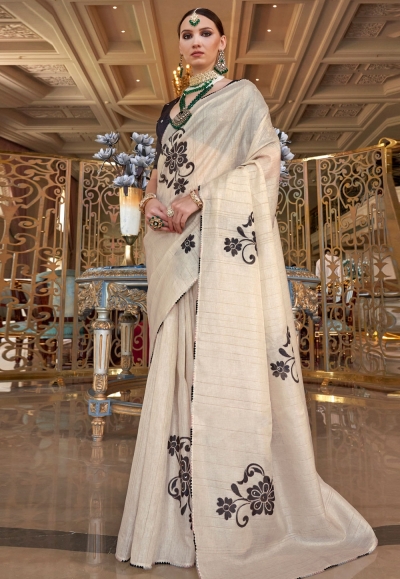 Cream tussar saree with blouse 307