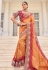 Peach crepe jacquard saree with blouse 7807