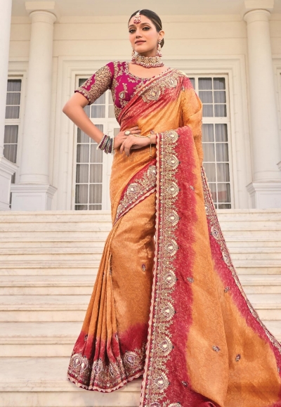 Peach crepe jacquard saree with blouse 7807
