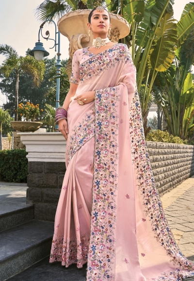 Pink banarasi saree with blouse 7808