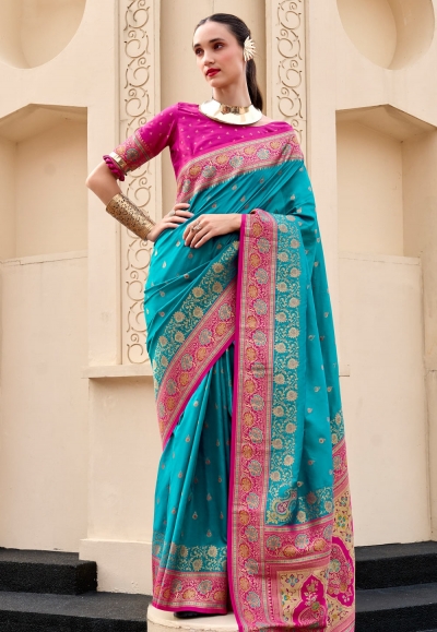 Teal banarasi silk saree 860003