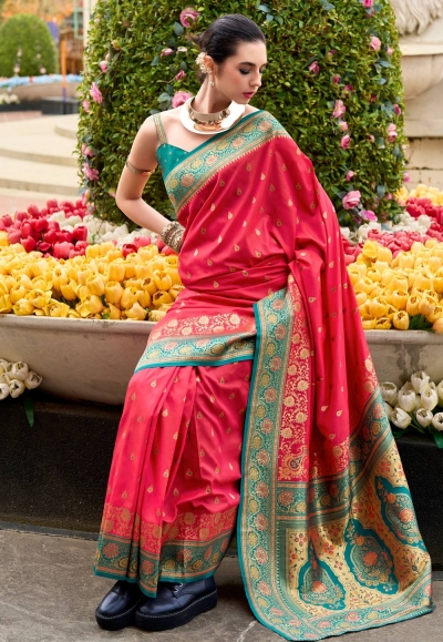 Pink banarasi silk saree 860005