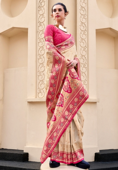 Beige banarasi silk saree 860007
