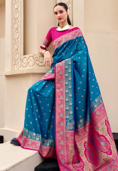 Blue banarasi silk saree with blouse 860006