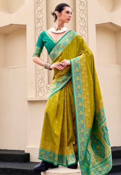 Mehndi banarasi silk saree with blouse 860004