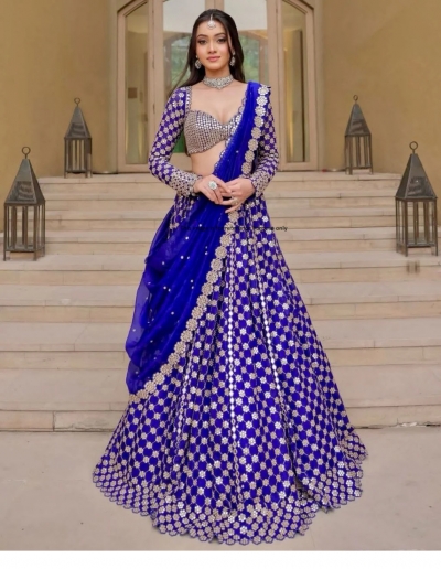 Bollywood Model Royal blue georgette foil mirror work lehenga choli