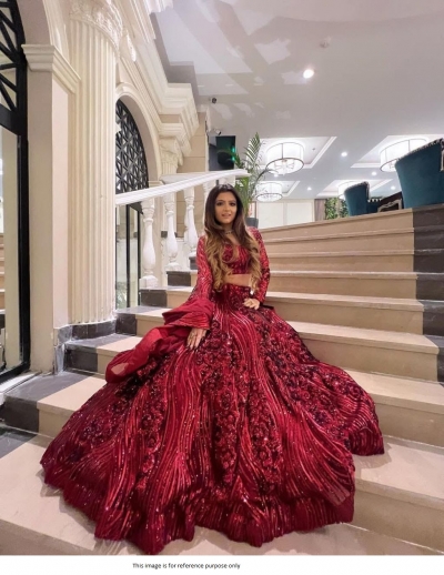 Bollywood Model Maroon net sequins partywear lehenga choli