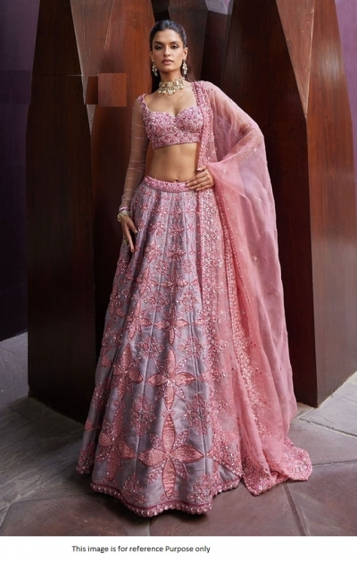 Bollywood Model Grey and Pink mulbarry silk sequins lehenga choli