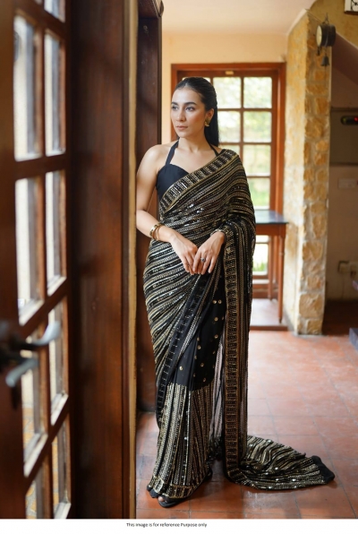Bollywood model Black sequins georgette party wear saree